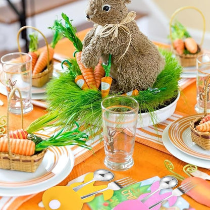 12 Pcs Easter Bunny Felt Cutlery Holder Bag Happy Easter Decorations for Rabbit Tableware Knife Fork Cover Bag Birthday Banquet Party Accessories