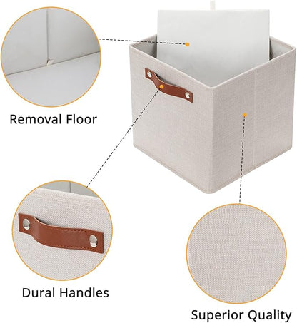 DULLEMELO 12inch Cube Storage Baskets for Shelves Closet Storage,Sturdy Home Organization Bins for Gifts Empty,Foldable Fabric Storage Cubes Baskets for Nursery Toys Clothes Storage(Beige-4 Pack)
