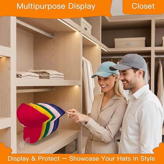 Hat Stands, Holder Organizer for Baseball Caps, 2 Pack Acrylic No-Install Hat Rack for 14 Caps Storage, Hat Organizer Display Stand for Closet, Bedroom, Dresser, Office, Shelf Decoration