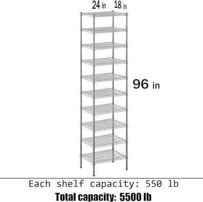 18" Deep x 24" Wide x 96" Height Wire Shelving Kit | 10-Tier | NSF Commercial Storage Rack Unit