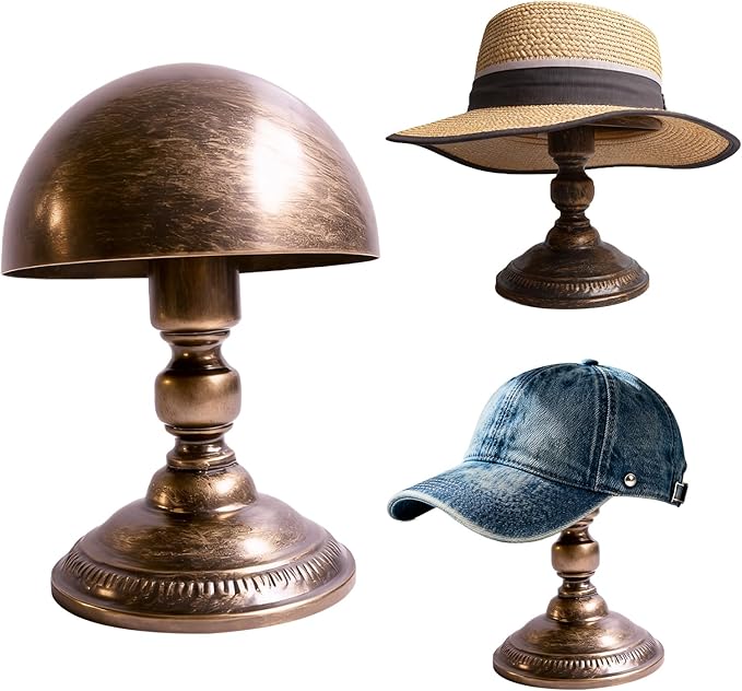 CHADWICK Hat Stand Vintage Style Dome Shape Freestanding Hat Stands for Display Metal Hat Display Stand Cowboy Hat Rack Wig Holder Hat Rack Stand Helmets Wigs Hats Caps Stand (Grey)