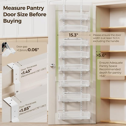 Delamu 8 Tier Over the Door Pantry Organizer, 2in1 Hanging or Wall Mount Spice Rack Seasoning, Adjustable Heavy-Duty Pantry Door Organizer and Storage for Kitchen Cabinet and Bathroom, 15.3" White