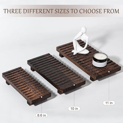 Bathroom Tray Rustic Farmhouse Bathroom Decor Wood Display Stand Riser Kitchen Soap Dish Holder for Vanity, Countertop, Sink, 10 * 4.5 Dark Brown