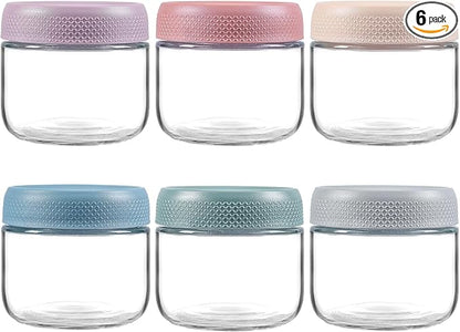 NETANY 6-pack 8oz Glass jars with Airtight Lids, Overnight Oats Containers with Lids, Wide mouth Mason Salad jars, Glass Food Storage Containers for Snacks Yogurt Spice Sugar