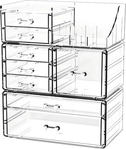 Acrylic Clear Makeup Organizer Countertop,Stackable Skincare Organizer for Vanity With 8 Drawers,Large Plastic Desk Accessories Organization,Bathroom Cosmetic Organizer Countertop for Beauty,Skin Care