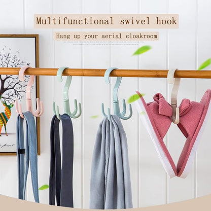 Closet Hanging Organizer 360 Degree Swivel Hooks (Pack of 3) for Hanging Belts, Ties, Bags, Purses, Scarves, Clothes and More. Easy Installation, no Drilling Required, Space Saving.