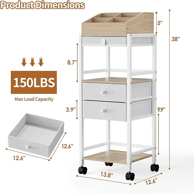 Luxspire Makeup Organizer Cart, Floor Skincare Organizers, Makeup Storage with Drawers, Vanity Organizer Cosmetics Display Cases Holder for Skin Care, Perfume, Makeup Brush, Hair Tool, Wood & White
