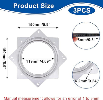 3PCS 6 Inch Lazy Susan for Table Top, Steel Ball Bearing Square Rotating Tray Hardware, Metal Lazy Susan Turntable Swivel Plate for Bar Stool Chair, Serving Trays, Storage Racks