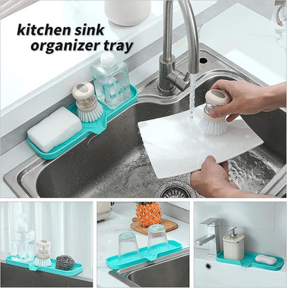 MicoYang Silicone Bathroom Soap Dishes with Drain Spout-Bathroom and Kitchen Sink Organizer,Sponge Holder,Dish Soap Tray,Perfect for Dispenser,Scrubber,Bottle,Cup on Sink or Counter-Mint 12"×4"