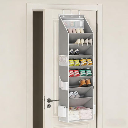 Over the Door Shoe Organizer, 8 Tier Hanging Shoe Rack with Large Pockets, Shoes Storage Rack Closet Shoes Holder for Sneakers Boots Heels Wall Dorm