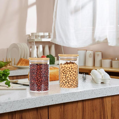 Dimeho 10 Pack Glass Apothecary Jars with Lids Holder Bathroom Canisters Restroom Bedroom Vanity Organizer Small Clear Cotton Balls Dispenser Vanity Makeup Storage Accessories