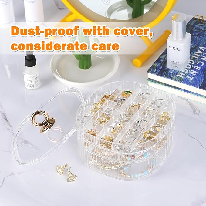 LETURE 3-Layer Acrylic Jewelry Organizer Box for Stud Earrings, Rings, Necklaces, Bracelets, Claw Clip Organizer, Small Bead Storage Containers for Crafts (Clear)