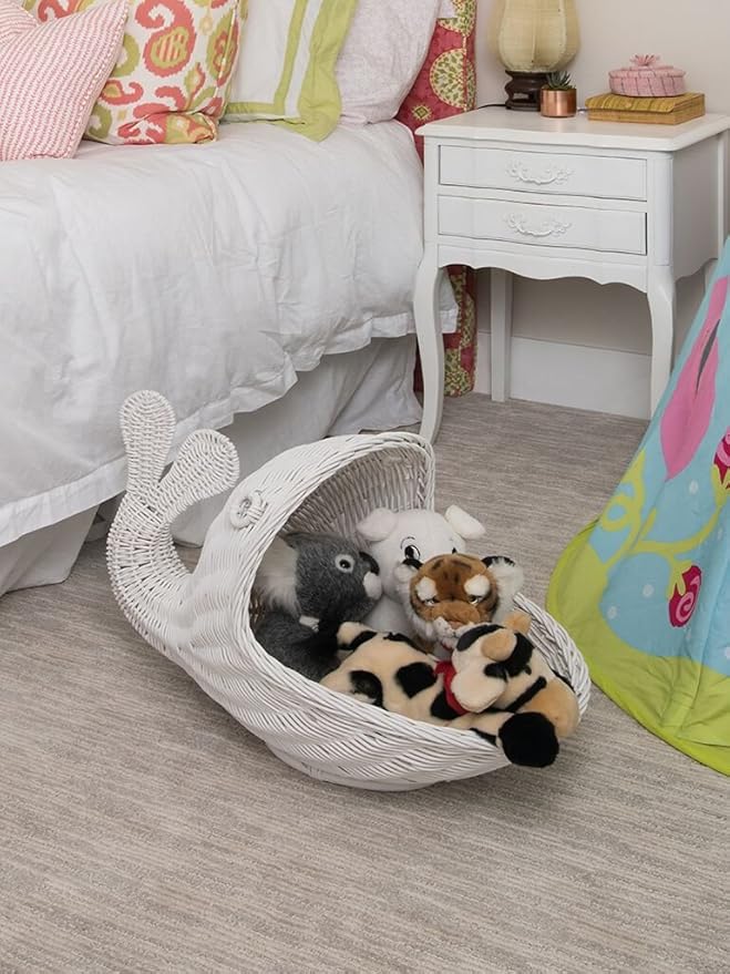 KOUBOO Rattan Whale Storage Basket, Wicker Storage Bin, Whale shaped, Bedroom Basket, Ocean Themed Basket, Home Organizer, White