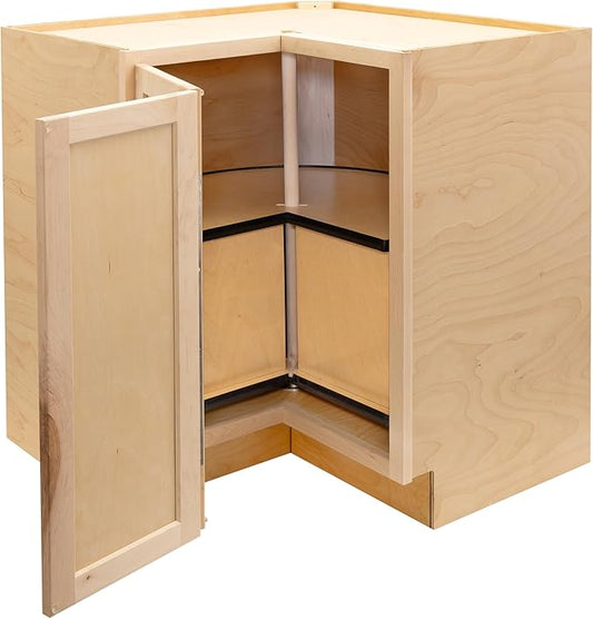 Quicklock RTA (Ready-to-Assemble) | Base Kitchen Cabinets - Shaker Style | Made in America (Raw Maple, 18" D x 30" W x 34.5" H Lazy Susan)