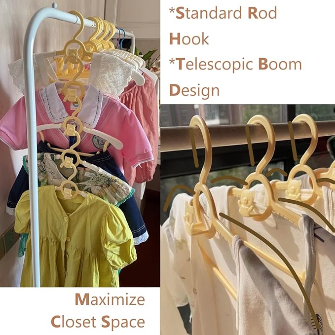 HGYZE Baby Nursery Closet Hangers, Ultra-Thin Non-Slip and Extendable Laundry Infant Pant Hanger for Newborn Clothes -20pcs Yellow Gift- Adjustable Children Coat Hanger for Girl Boy Toddler Kids Child