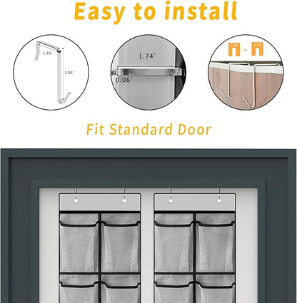 MSLOVE Narrow Over The Door Shoe Organizer, 12 Large Mesh Pockets Hanging Shoe Organizer for Closet Organizers and Storage, Grey, 2 Pack