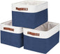 Bagnizer Storage Bins Large Fabric Storage Baskets for Shelves 3 Pack, Decorative Linen Closet Baskets with Handles for Organizing, Shelf, Clothes, Home, Office, 15x11x9.5Inches (NavyBlue&White)