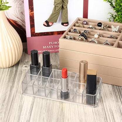 4 PCS Acrylic Lipstick Organizer, Lipstick Holder, 12-Slot Lip Gloss Holder, Beauty Makeup Storage Display Cosmetic Organizer