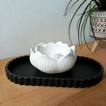 Black Oval Silicone Bathroom Vanity Tray - Decorative Soap Holder, Countertop Organizer for Kitchen/Bathroom/Coffee Table - Storage for Candle, Perfume, Jewelry Decor,Small Plant & Toiletries
