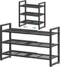 Simple Trending 3-Tier Expandable Shoe Rack, Adjustable & Stackable Shoe Organizer, Metal Mesh Free Standing Shoe Shelf Storage for Closet Entryway Doorway, Black