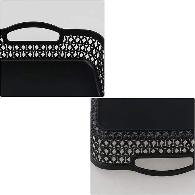 Large Plastic Shallow Storage Baskets Trays, Plastic A4 Desktop Basket, Black, 6 Packs
