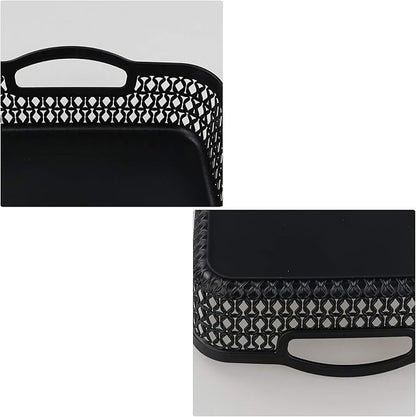 Large Plastic Shallow Storage Baskets Trays, Plastic A4 Desktop Basket, Black, 6 Packs