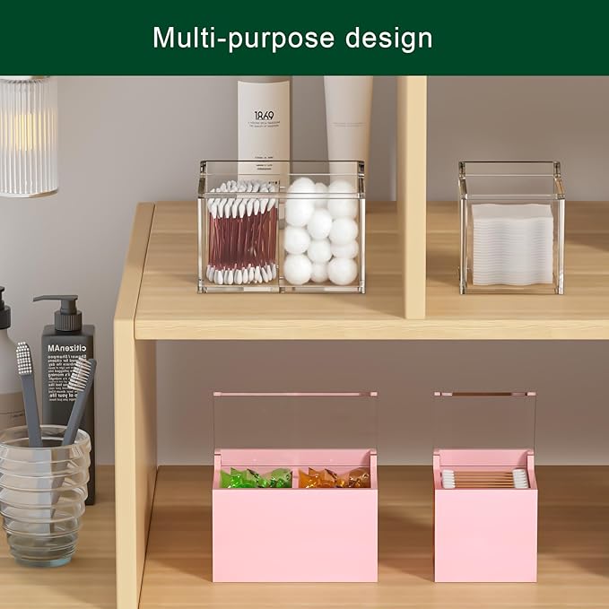 Qtip Holder Dispenser for Cotton Swabs, Balls, Pads, Floss Picks, Clear Acrylic Container with Lid Apothecary Jar Bathroom Accessories Canister Vanity Storage Organizer