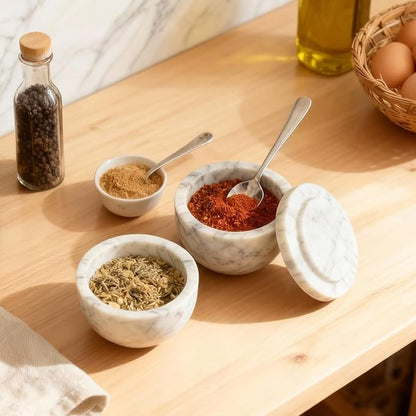 Marble Salt Shaker, Salt Shakers for Kitchen, Salt and Pepper Shaker（Lid And Spoon）, Sugar Bowl, Suitable for Salt and Pepper, Coffee Beans and kitchen counter decor,Cloudy White（NS048）