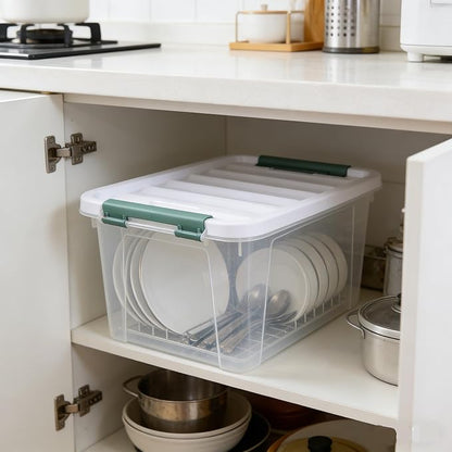 20 Quart Stackable Plastic Storage Bins with Lids, 6 Pack Durable Nestable Containers, Clear Latching Storage Box