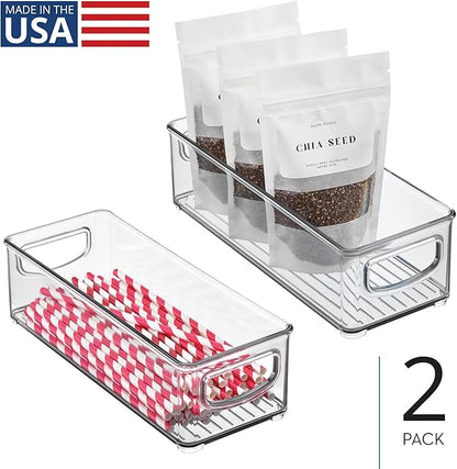 iDesign Plastic Stackable Pantry Bin - Storage Bin with Handles for Cabinets or Fridge - Set of 2 - Clear