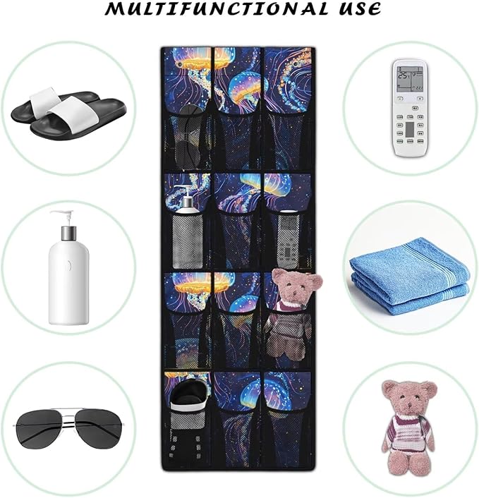Generic Blue Jellyfish Behind The Door Storage Waterproof Over Door Laundry Room Storage Organizer Having Multiple Independent Pockets and Compartments to Store A Variety of Items