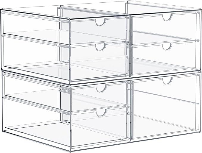 Sorbus Makeup Organizer With 7 Drawers, Acrylic Drawer Organizer for Makeup, Office Organization and Storage, Art Supplies, Jewelry, Stationary - 2 Pcs Clear Stackable Storage Bins Organizer Drawers
