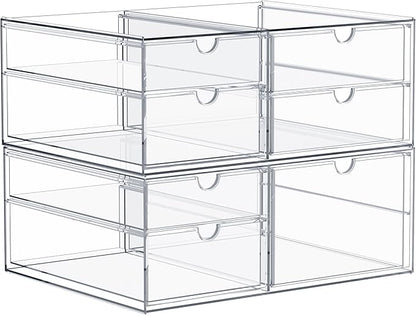 Sorbus Makeup Organizer With 7 Drawers, Acrylic Drawer Organizer for Makeup, Office Organization and Storage, Art Supplies, Jewelry, Stationary - 2 Pcs Clear Stackable Storage Bins Organizer Drawers