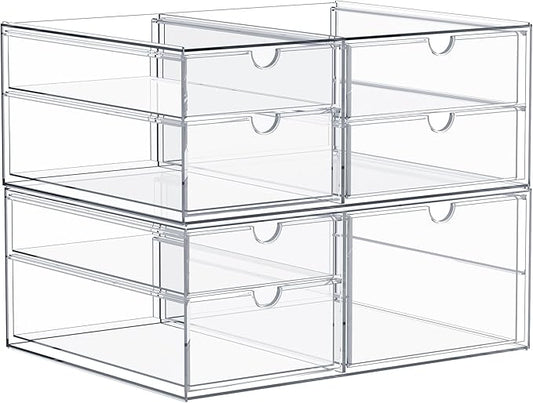 Sorbus Makeup Organizer With 7 Drawers, Acrylic Drawer Organizer for Makeup, Office Organization and Storage, Art Supplies, Jewelry, Stationary - 2 Pcs Clear Stackable Storage Bins Organizer Drawers
