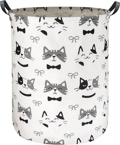 Large Storage Baskets,Waterproof Laundry Baskets,Collapsible Canvas Basket for Storage Bin for Kids Room,Toy Organizer,Home Decor,Baby Hamper(Bowknot Cat)