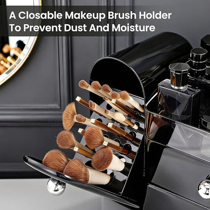 Makeup Organizer,Vanity Organizer with Makeup Brush Holder,Large Skincare Organizers with Drawers,Bathroom Countertop Organizer,Storage Lipstick,Perfume,Nail Polish,Beauty,Gifts for Woman