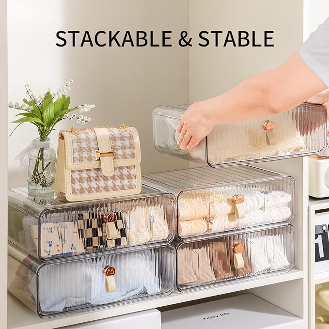 Socks Underwear Drawer Organizer Dividers, 16 Cell Stackable Closet Organizer, Plastic Underwear Drawer Storage for Clothing, Baby Clothes, Bra, Ties, Belts