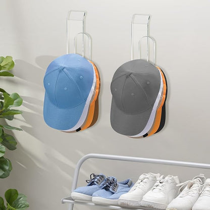 NiHome Clear Acrylic Hat Racks for Baseball Caps, Removable No-Drill Hat Holder Storage Organizer with Nano Adhesive Tape, Hat Hanger for Door, Bedroom & Closet, 2-Pack