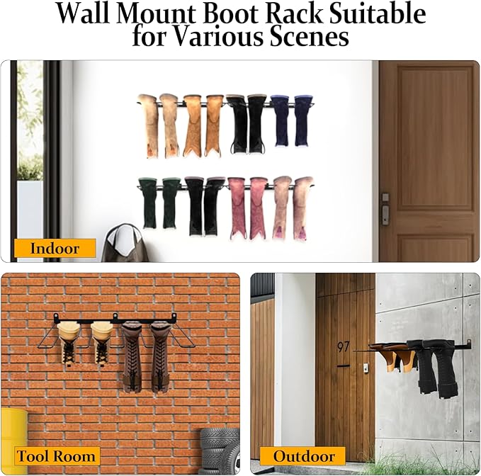 Wall-Mounted Boot Rack Organizer for Tall Boots - 4 Pair Metal Boot Organizer Including Wader Hangers, Perfect Entryway Shoe Rack for Cowboy Boots & More, Wader Rack for Entryway (2-Pack)