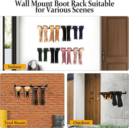 Wall-Mounted Boot Rack Organizer for Tall Boots - 4 Pair Metal Boot Organizer Including Wader Hangers, Perfect Entryway Shoe Rack for Cowboy Boots & More, Wader Rack for Entryway (2-Pack)