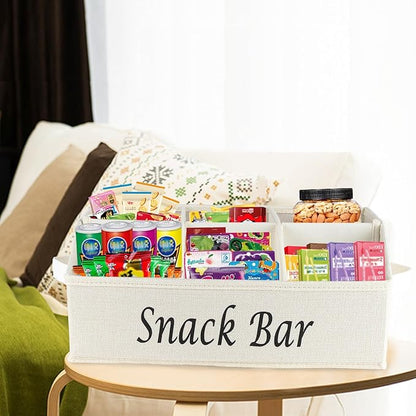 Snack Organizer for Countertop, Trapezoid Fabric Snack Bin with Side Handles, 6 Compartment Snack Basket Container, Lightweight Snack Bar Station Organizer, Kitchen Pantry Storage-Beige