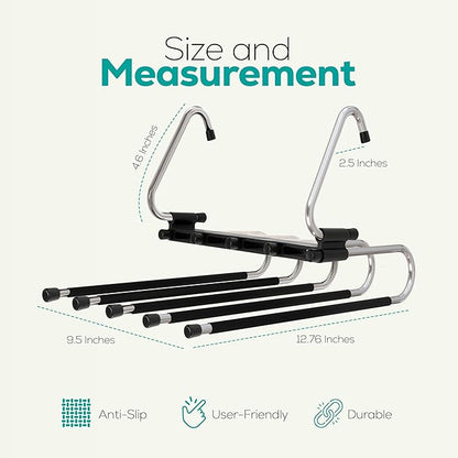 Utopia Home Pants Hangers, Space Saving 2 Pack Black Foldable Hangers with Clips for Clothes, Pants, Jeans, Skirts and Scarves, S-Type Stainless Steel Hook, Anti-Slip Hanger for Closet Organization