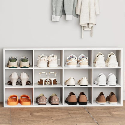 Aenuert 12-Cubby Shoe Rack, 3-Tier Wood Shoe Organizer, Multifunctional Shoe Organizer Bench for Entryway, Mudroom, Hallway, Closet,36.22 * 11.81 * 17.72 Inch,White