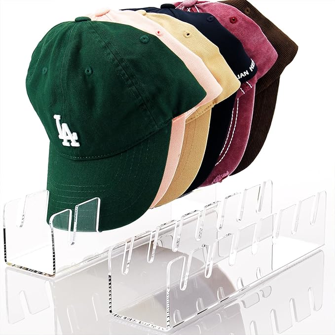 Hat Stand for Baseball Caps 2 Pcs Acrylic Clear Hat Holder Display and Organizer for 14 Baseball Caps, No Install Hat Rack Storage for Closet Bedroom