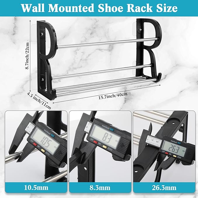 Ziliny 6 Pieces Wall Mounted Shoe Rack with Sticky Hanging Mounts Hanging Wall Shoe Storage Organizer Holder Shelf Hanger for Closet Door(15.7 x 8.7 x 4.3'')