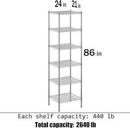 21" Deep x 24" Wide x 86" Height Wire Shelving Kit | 6-Tier | NSF Commercial Storage Rack Unit