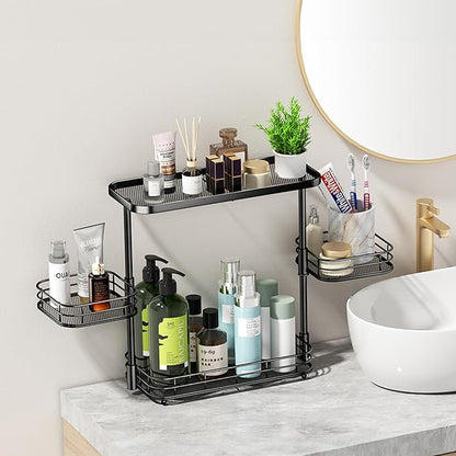 VITVITI 3 Tier Countertop Organizer, Metal Wire Vanity Organizer Storage, Mesh Sink Shelf Rack with 360 Rotating Basket, Black