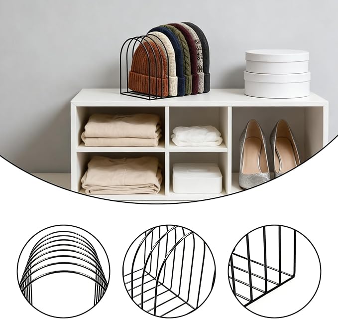 2 Pcs Beanie Organizer, 10-Cap Capacity Metal Beanie Holder, Hat Rack for Knit Hats, Space-Saving Storage for Bedroom, Entryway, Mudroom, Dorm, Apartment,Office
