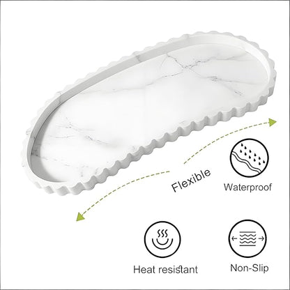Silicone Vanity Tray Organizer 12"x5.3" White Marble Lace Edge for Countertop Catchall for Perfume Candles Jewelry Dish Perfume Trays for Vanity Bathroom Decorative Tray for Kitchen Counter