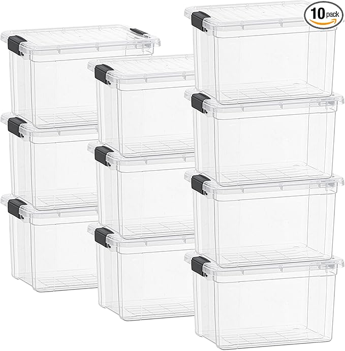 Superio Clear Storage Box with Lid, 49 Quart Plastic Container Bins for Organizing, Stackable Crates, BPA Free, Non Toxic, Odor Free, Organizers for Home, Office, School, and Dorm, 10 Pack